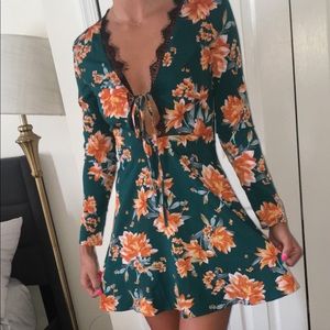 Green floral print dress